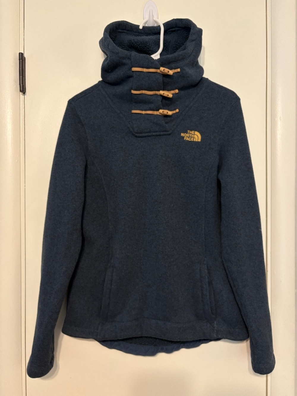The North Face Womens Crescent Hooded Sweater-Knit Fleece Pullover Hoodie M Blue